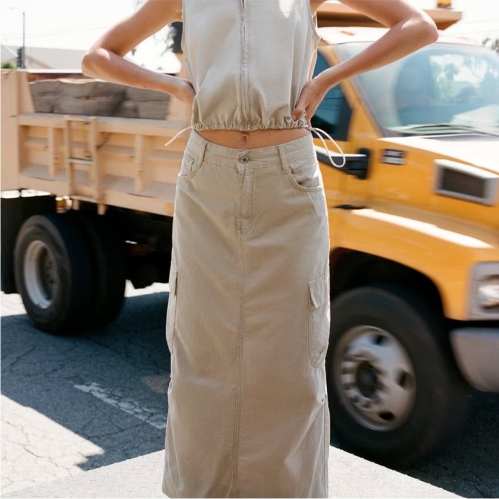 NWT ZARA MIDI CARGO SKIRT LIGHT CAMEL